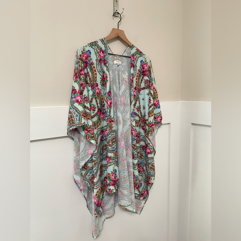 Umgee Floral Multi-Color Flowy Open-Front Kimono … - image 3
